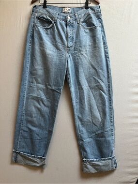 Etica Anthropologie Button Fly Wide Leg Cuffed Frayed Jeans Mens Sz 34